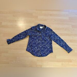 Maeve Anthropologie Button Down Women’s Navy Blue Floral Dress Shirt Small